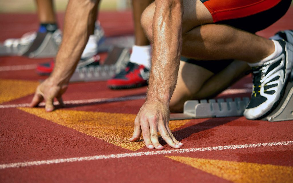 Anxious Athlete Waiting at Starting Line